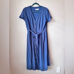 LOFT Navy Textured Midi Dress